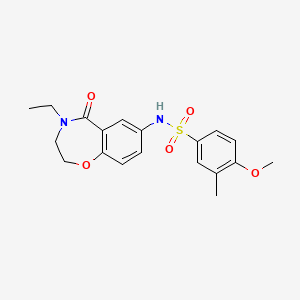 molecular formula C19H22N2O5S B2461711 N-(4-ethyl-5-oxo-2,3,4,5-tetrahydrobenzo[f][1,4]oxazepin-7-yl)-4-methoxy-3-methylbenzenesulfonamide CAS No. 922553-60-4