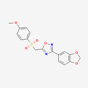 molecular formula C17H14N2O6S B2461714 3-(Benzo[d][1,3]dioxol-5-yl)-5-(((4-methoxyphenyl)sulfonyl)methyl)-1,2,4-oxadiazole CAS No. 1105221-75-7