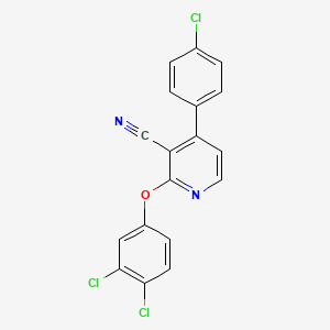 molecular formula C18H9Cl3N2O B2461729 4-(4-Chlorophenyl)-2-(3,4-dichlorophenoxy)nicotinonitrile CAS No. 339103-64-9