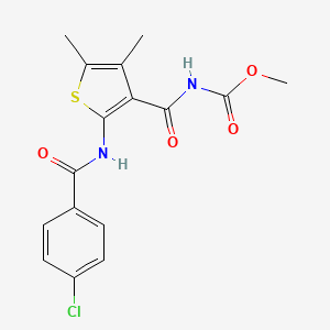 molecular formula C16H15ClN2O4S B2461780 メチル(2-(4-クロロベンザミド)-4,5-ジメチルチオフェン-3-カルボニル)カルバメート CAS No. 896311-08-3