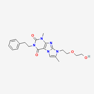 molecular formula C21H25N5O4 B2461785 8-(2-(2-ヒドロキシエトキシ)エチル)-1,7-ジメチル-3-フェネチル-1H-イミダゾ[2,1-f]プリン-2,4(3H,8H)-ジオン CAS No. 915933-53-8