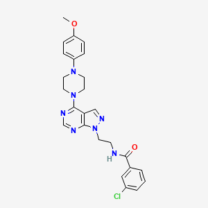 molecular formula C25H26ClN7O2 B2461786 3-氯-N-(2-(4-(4-(4-甲氧基苯基)哌嗪-1-基)-1H-吡唑并[3,4-d]嘧啶-1-基)乙基)苯甲酰胺 CAS No. 1021122-72-4