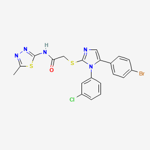 molecular formula C20H15BrClN5OS2 B2461792 2-((5-(4-bromophenyl)-1-(3-chlorophenyl)-1H-imidazol-2-yl)thio)-N-(5-methyl-1,3,4-thiadiazol-2-yl)acetamide CAS No. 1226428-02-9