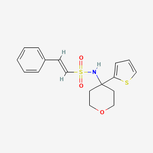 (E)-2-phenyl-N-(4-(thiophen-2-yl)tetrahydro-2H-pyran-4-yl)ethenesulfonamide