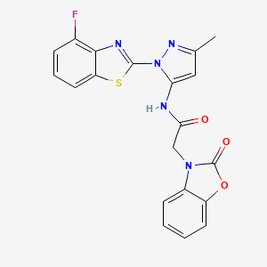 molecular formula C20H14FN5O3S B2461798 N-(1-(4-fluorobenzo[d]thiazol-2-yl)-3-methyl-1H-pyrazol-5-yl)-2-(2-oxobenzo[d]oxazol-3(2H)-yl)acetamide CAS No. 1203280-16-3