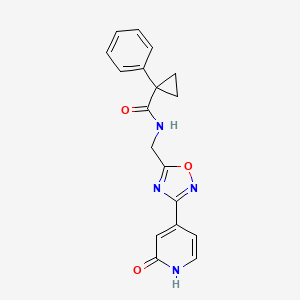 molecular formula C18H16N4O3 B2461799 N-((3-(2-氧代-1,2-二氢吡啶-4-基)-1,2,4-恶二唑-5-基)甲基)-1-苯基环丙烷甲酰胺 CAS No. 2034281-11-1