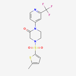 molecular formula C15H14F3N3O3S2 B2461800 4-(5-Methylthiophen-2-yl)sulfonyl-1-[2-(trifluoromethyl)pyridin-4-yl]piperazin-2-one CAS No. 2380182-63-6