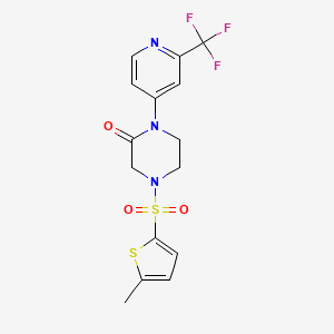 molecular formula C15H14F3N3O3S2 B2461800 4-[(5-Methylthiophen-2-yl)sulfonyl]-1-[2-(trifluoromethyl)pyridin-4-yl]piperazin-2-one CAS No. 2380182-63-6