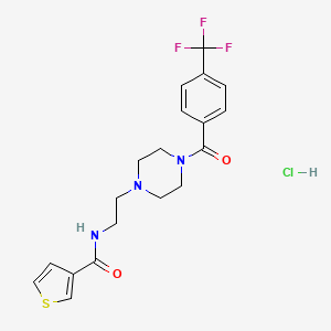 molecular formula C19H21ClF3N3O2S B2461805 N-(2-(4-(4-(trifluoromethyl)benzoyl)piperazin-1-yl)ethyl)thiophene-3-carboxamide hydrochloride CAS No. 1351642-15-3