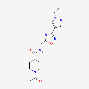 1-acetyl-N-((3-(1-ethyl-1H-pyrazol-4-yl)-1,2,4-oxadiazol-5-yl)methyl)piperidine-4-carboxamide