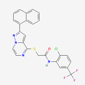 molecular formula C25H16ClF3N4OS B2461850 N-[2-chloro-5-(trifluoromethyl)phenyl]-2-{[2-(1-naphthyl)pyrazolo[1,5-a]pyrazin-4-yl]thio}acetamide CAS No. 1223996-19-7