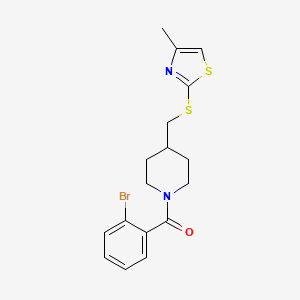 molecular formula C17H19BrN2OS2 B2461855 (2-Bromophenyl)(4-(((4-methylthiazol-2-yl)thio)methyl)piperidin-1-yl)methanone CAS No. 1421456-13-4