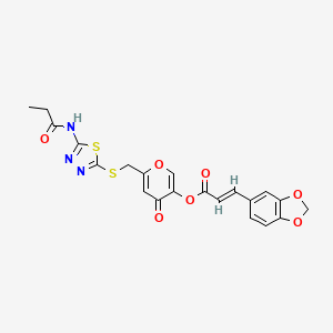 (E)-4-oxo-6-(((5-propionamido-1,3,4-thiadiazol-2-yl)thio)methyl)-4H-pyran-3-yl 3-(benzo[d][1,3]dioxol-5-yl)acrylate