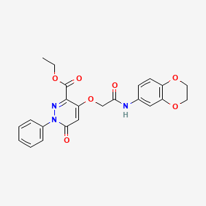 molecular formula C23H21N3O7 B2461866 Ethyl 4-(2-((2,3-dihydrobenzo[b][1,4]dioxin-6-yl)amino)-2-oxoethoxy)-6-oxo-1-phenyl-1,6-dihydropyridazine-3-carboxylate CAS No. 899943-06-7