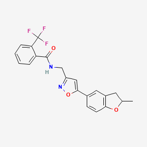 molecular formula C21H17F3N2O3 B2461884 N-((5-(2-methyl-2,3-dihydrobenzofuran-5-yl)isoxazol-3-yl)methyl)-2-(trifluoromethyl)benzamide CAS No. 1211024-04-2