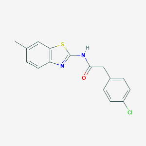 molecular formula C16H13ClN2OS B246190 2-(4-chlorophenyl)-N-(6-methyl-1,3-benzothiazol-2-yl)acetamide 