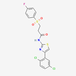 molecular formula C18H13Cl2FN2O3S2 B2461902 N-(4-(2,5-dichlorophenyl)thiazol-2-yl)-3-((4-fluorophenyl)sulfonyl)propanamide CAS No. 895473-06-0