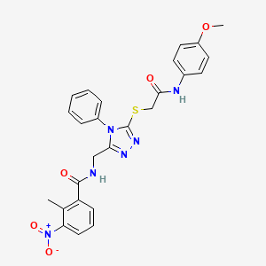 N-((5-((2-((4-methoxyphenyl)amino)-2-oxoethyl)thio)-4-phenyl-4H-1,2,4-triazol-3-yl)methyl)-2-methyl-3-nitrobenzamide