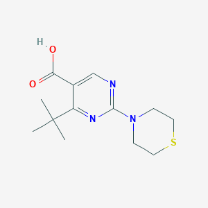 molecular formula C13H19N3O2S B2461941 4-叔丁基-2-硫吗啉-4-基嘧啶-5-羧酸 CAS No. 1340689-20-4