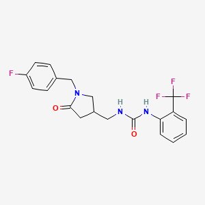 molecular formula C20H19F4N3O2 B2461961 1-((1-(4-Fluorobenzyl)-5-oxopyrrolidin-3-yl)methyl)-3-(2-(trifluoromethyl)phenyl)urea CAS No. 955259-64-0