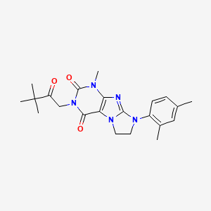 molecular formula C22H27N5O3 B2461963 3-(3,3-Dimethyl-2-oxobutyl)-8-(2,4-dimethylphenyl)-1-methyl-1,3,5-trihydroimid azolidino[1,2-h]purine-2,4-dione CAS No. 919013-39-1