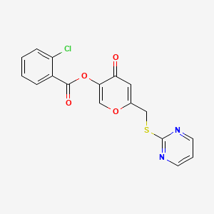 molecular formula C17H11ClN2O4S B2461974 [4-氧代-6-(嘧啶-2-基硫烷基甲基)吡喃-3-基] 2-氯苯甲酸酯 CAS No. 877636-30-1