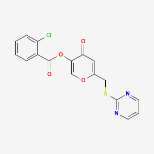 molecular formula C17H11ClN2O4S B2461974 4-oxo-6-[(pyrimidin-2-ylsulfanyl)methyl]-4H-pyran-3-yl 2-chlorobenzoate CAS No. 877636-30-1