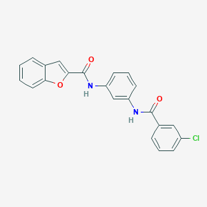 molecular formula C22H15ClN2O3 B246198 N-{3-[(3-chlorobenzoyl)amino]phenyl}-1-benzofuran-2-carboxamide 