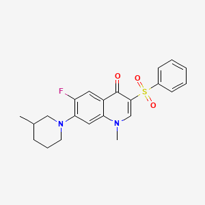 molecular formula C22H23FN2O3S B2461988 6-fluoro-1-methyl-7-(3-methylpiperidin-1-yl)-3-(phenylsulfonyl)quinolin-4(1H)-one CAS No. 895652-88-7