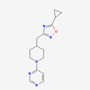 molecular formula C15H19N5O B2461996 5-Cyclopropyl-3-[(1-pyrimidin-4-ylpiperidin-4-yl)methyl]-1,2,4-oxadiazole CAS No. 2416234-82-5