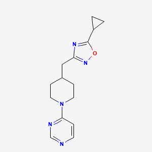 molecular formula C15H19N5O B2461996 5-环丙基-3-[(1-嘧啶-4-基哌啶-4-基)甲基]-1,2,4-噁二唑 CAS No. 2416234-82-5