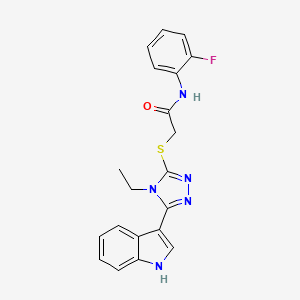 molecular formula C20H18FN5OS B2461999 2-((4-ethyl-5-(1H-indol-3-yl)-4H-1,2,4-triazol-3-yl)thio)-N-(2-fluorophenyl)acetamide CAS No. 852143-74-9