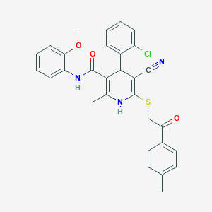 molecular formula C30H26ClN3O3S B2462005 4-(2-chlorophenyl)-5-cyano-N-(2-methoxyphenyl)-2-methyl-6-{[2-(4-methylphenyl)-2-oxoethyl]sulfanyl}-1,4-dihydropyridine-3-carboxamide CAS No. 330557-98-7