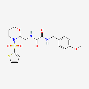 molecular formula C19H23N3O6S2 B2462017 N1-(4-methoxybenzyl)-N2-((3-(thiophen-2-ylsulfonyl)-1,3-oxazinan-2-yl)methyl)oxalamide CAS No. 869072-09-3