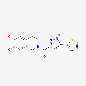 molecular formula C19H19N3O3S B2462018 (6,7-dimethoxy-3,4-dihydroisoquinolin-2(1H)-yl)(5-(thiophen-2-yl)-1H-pyrazol-3-yl)methanone CAS No. 1239060-11-7