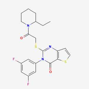 molecular formula C21H21F2N3O2S2 B2462022 3-(3,5-difluorophenyl)-2-{[2-(2-ethylpiperidin-1-yl)-2-oxoethyl]sulfanyl}-3H,4H-thieno[3,2-d]pyrimidin-4-one CAS No. 1260938-99-5