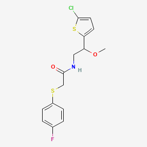 molecular formula C15H15ClFNO2S2 B2462039 N-(2-(5-chlorothiophen-2-yl)-2-methoxyethyl)-2-((4-fluorophenyl)thio)acetamide CAS No. 2034257-32-2