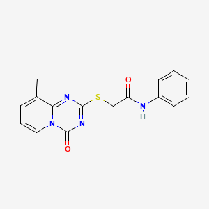 molecular formula C16H14N4O2S B2462094 2-(9-methyl-4-oxopyrido[1,2-a][1,3,5]triazin-2-yl)sulfanyl-N-phenylacetamide CAS No. 896338-96-8