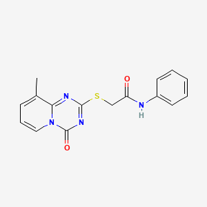 molecular formula C16H14N4O2S B2462094 2-((9-メチル-4-オキソ-4H-ピリド[1,2-a][1,3,5]トリアジン-2-イル)チオ)-N-フェニルアセトアミド CAS No. 896338-96-8