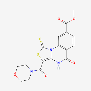 molecular formula C17H15N3O5S2 B2462111 methyl 3-(morpholine-4-carbonyl)-5-oxo-1-sulfanylidene-4H-[1,3]thiazolo[3,4-a]quinazoline-8-carboxylate CAS No. 892271-10-2