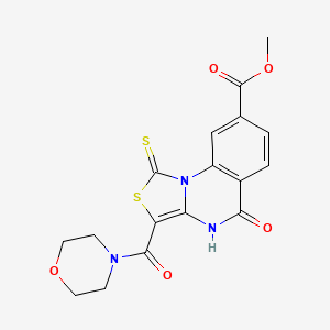 molecular formula C17H15N3O5S2 B2462111 3-（吗啉-4-羰基）-5-氧代-1-硫代亚甲基-4H-[1,3]噻唑并[3,4-a]喹唑啉-8-甲酸甲酯 CAS No. 892271-10-2