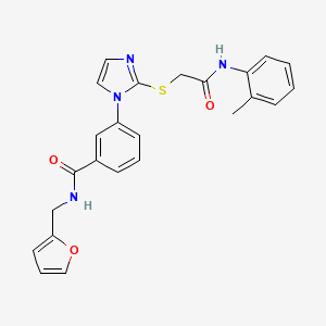 molecular formula C24H22N4O3S B2462119 N-(2-呋喃甲基)-3-[2-({2-[(2-甲苯基)氨基]-2-氧代乙基}硫代)-1H-咪唑-1-基]苯甲酰胺 CAS No. 1115336-11-2