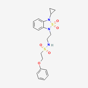 molecular formula C19H23N3O5S2 B2462127 N-[2-(3-cyclopropyl-2,2-dioxo-1,3-dihydro-2lambda6,1,3-benzothiadiazol-1-yl)ethyl]-2-phenoxyethane-1-sulfonamide CAS No. 2097889-14-8