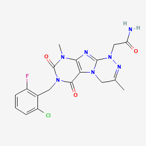 molecular formula C18H17ClFN7O3 B2462165 2-(7-(2-chloro-6-fluorobenzyl)-3,9-dimethyl-6,8-dioxo-6,7,8,9-tetrahydro-[1,2,4]三嗪[3,4-f]嘌呤-1(4H)-酰胺) CAS No. 923136-23-6