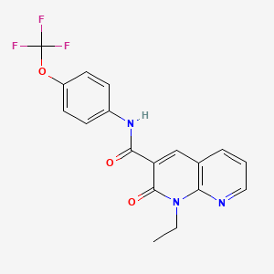 molecular formula C18H14F3N3O3 B2462168 1-ethyl-2-oxo-N-(4-(trifluoromethoxy)phenyl)-1,2-dihydro-1,8-naphthyridine-3-carboxamide CAS No. 941931-59-5