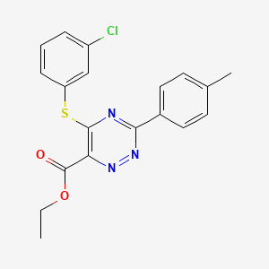 molecular formula C19H16ClN3O2S B2462199 Ethyl-5-[(3-Chlorphenyl)sulfanyl]-3-(4-Methylphenyl)-1,2,4-triazin-6-carboxylat CAS No. 338965-79-0