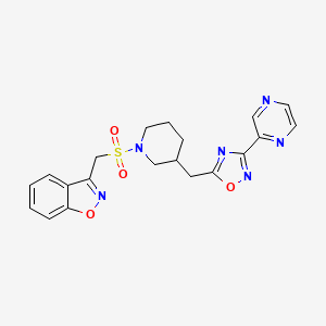 molecular formula C20H20N6O4S B2462206 3-(((3-((3-(Pyrazin-2-yl)-1,2,4-oxadiazol-5-yl)méthyl)pipéridin-1-yl)sulfonyl)méthyl)benzo[d]isoxazole CAS No. 1706106-63-9