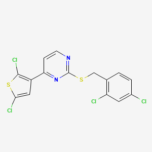 molecular formula C15H8Cl4N2S2 B2462209 2-[(2,4-Dichlorobenzyl)sulfanyl]-4-(2,5-dichloro-3-thienyl)pyrimidine CAS No. 338750-33-7