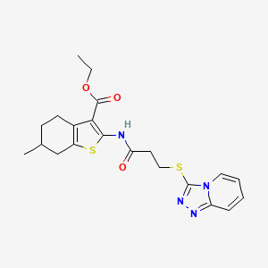 molecular formula C21H24N4O3S2 B2462247 Ethyl 2-(3-([1,2,4]triazolo[4,3-a]pyridin-3-ylthio)propanamido)-6-methyl-4,5,6,7-tetrahydrobenzo[b]thiophene-3-carboxylate CAS No. 671199-08-9