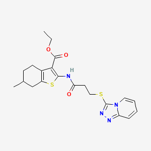 molecular formula C21H24N4O3S2 B2462247 2-(3-([1,2,4]三唑并[4,3-a]吡啶-3-基硫代)丙酰胺)-6-甲基-4,5,6,7-四氢苯并[b]噻吩-3-羧酸乙酯 CAS No. 671199-08-9